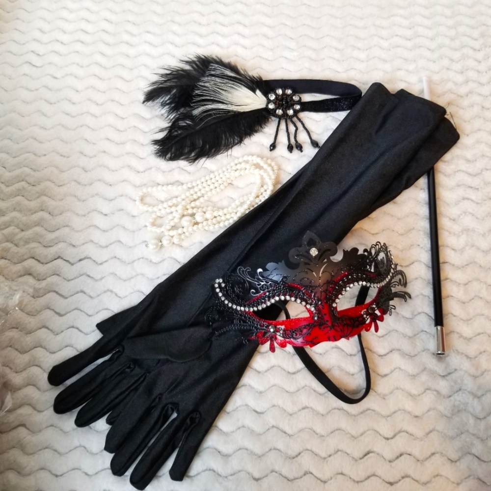 Great Gatsby Flapper Masquerade Mardi Gras 5 Piece Costume Accessory Set